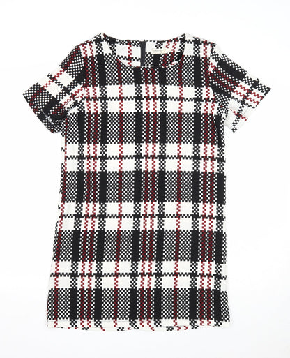 Vera & Lucy Womens Multicoloured Plaid Polyester Shift Size M Scoop Neck Zip