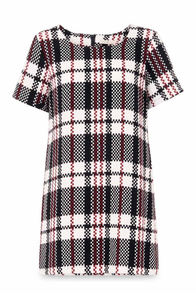 Vera & Lucy Womens Multicoloured Plaid Polyester Shift Size M Scoop Neck Zip