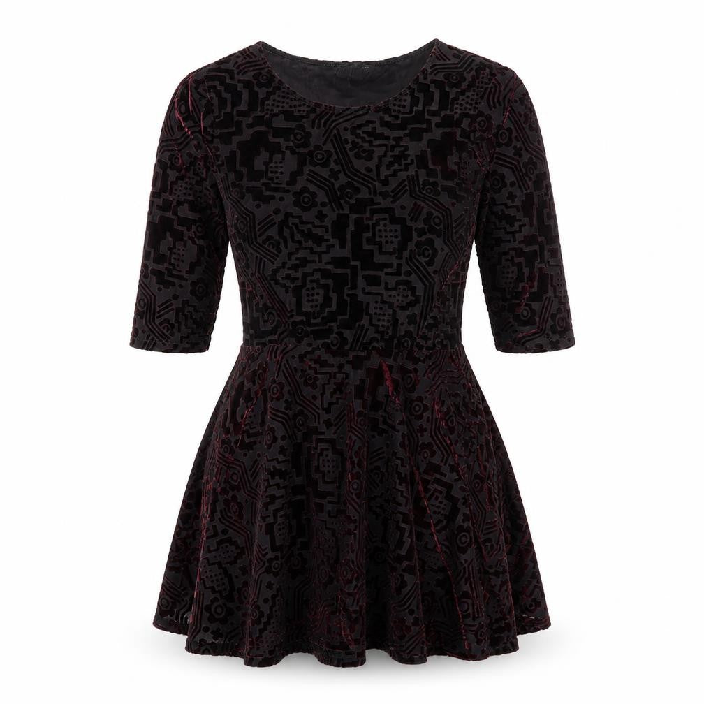 Topshop Womens Black Geometric Nylon Skater Dress Size 8 Scoop Neck Pullover