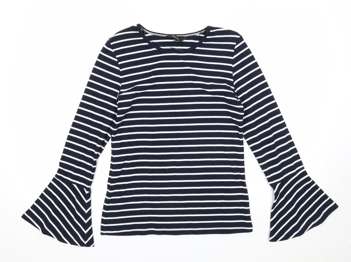 Max Womens Blue Striped Cotton Basic Blouse Size S Scoop Neck - Bell Sleeve