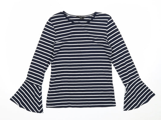 Max Womens Blue Striped Cotton Basic Blouse Size S Scoop Neck - Bell Sleeve