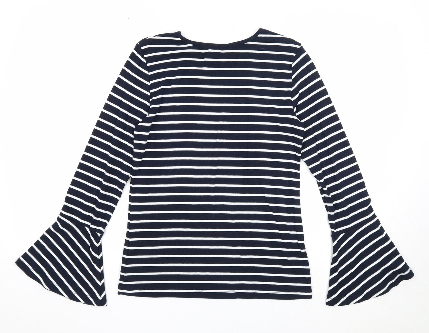 Max Womens Blue Striped Cotton Basic Blouse Size S Scoop Neck - Bell Sleeve