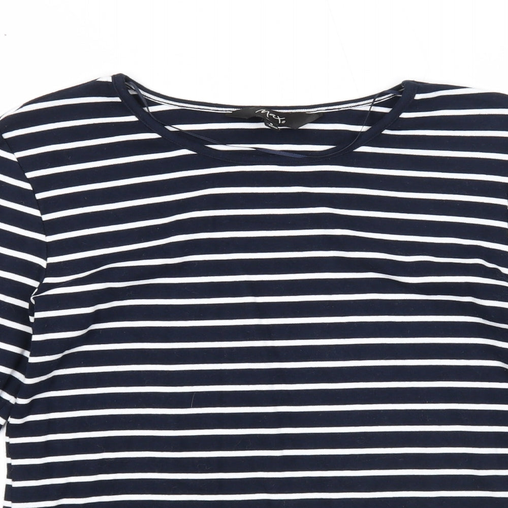 Max Womens Blue Striped Cotton Basic Blouse Size S Scoop Neck - Bell Sleeve