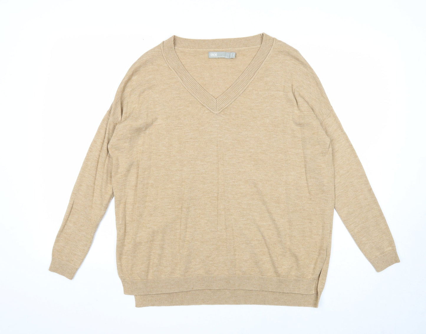 ASOS Womens Beige V-Neck Polyester Pullover Jumper Size 8