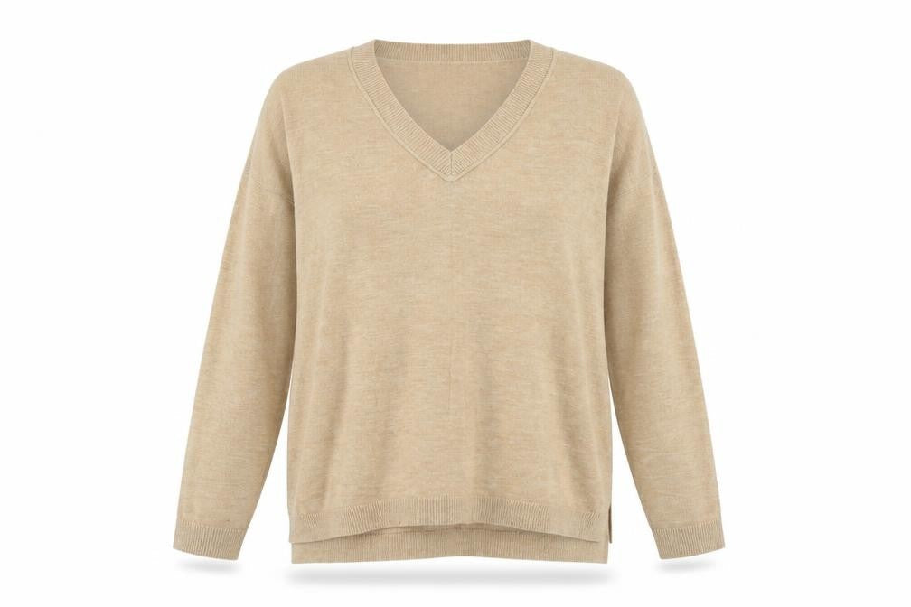 ASOS Womens Beige V-Neck Polyester Pullover Jumper Size 8