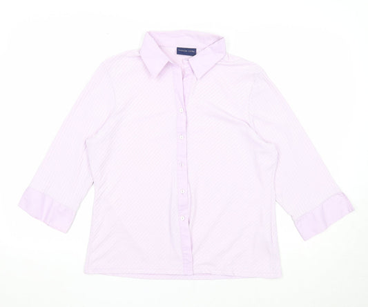 Fashion Extra Womens Purple Striped Polyester Basic Button-Up Size 18 Collared
