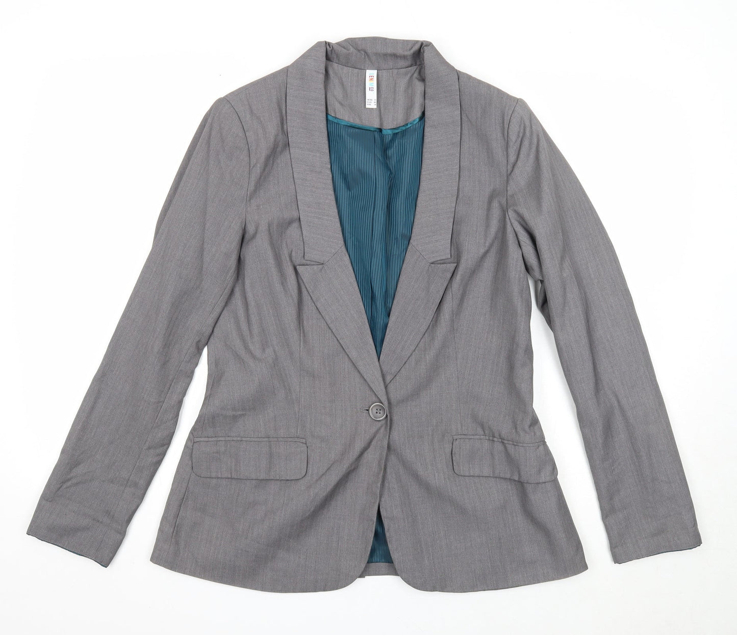 Denim & Co. Womens Grey Jacket Blazer Size 12 Button