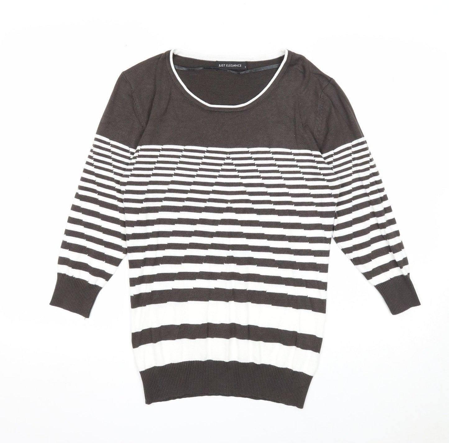Just Elegance Womens Grey Round Neck Striped Viscose Pullover Jumper Size S