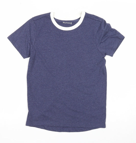 Nutmeg Boys Blue Cotton Basic T-Shirt Size 9-10 Years Round Neck Pullover