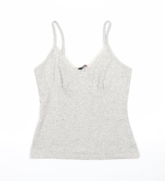 Feel Fabulous Womens Grey Polyester Basic Tank Size 10 V-Neck - Lace Neckline