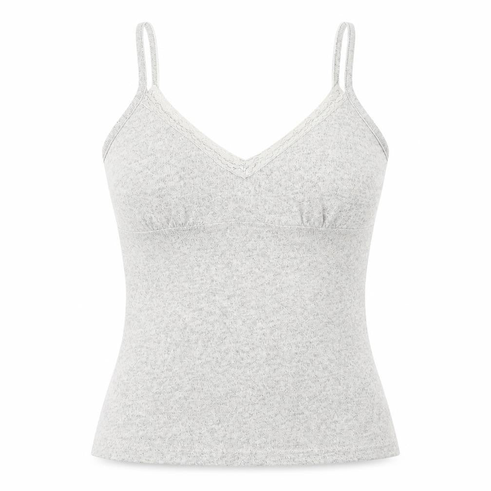 Feel Fabulous Womens Grey Polyester Basic Tank Size 10 V-Neck - Lace Neckline