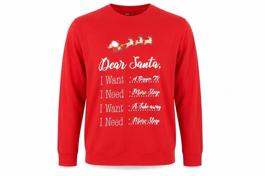 Festive Fun Mens Red Cotton Pullover Sweatshirt Size M - Dear Santa....