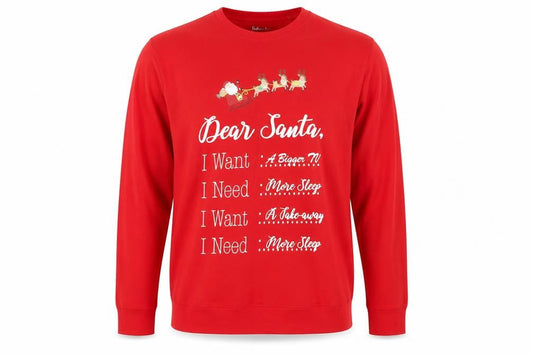 Festive Fun Mens Red Cotton Pullover Sweatshirt Size M - Dear Santa....