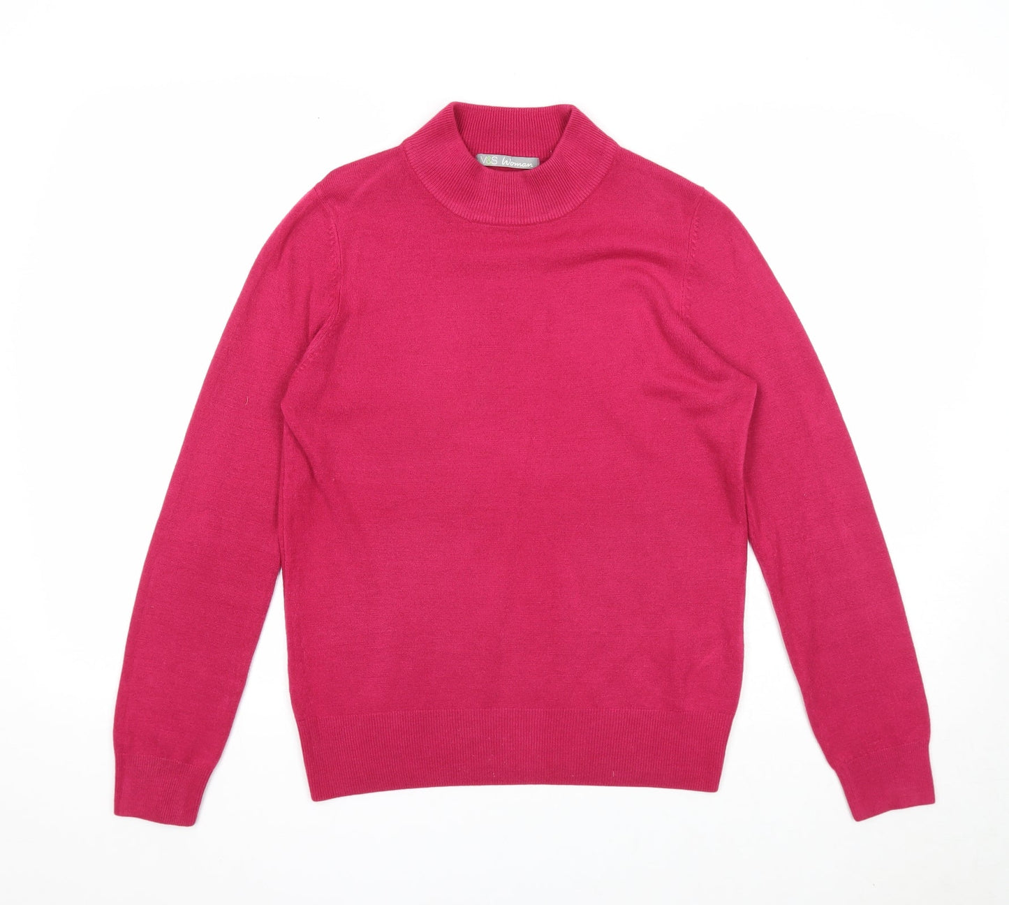 Marks and Spencer Womens Pink Mock Neck Acrylic Pullover Jumper Size 10