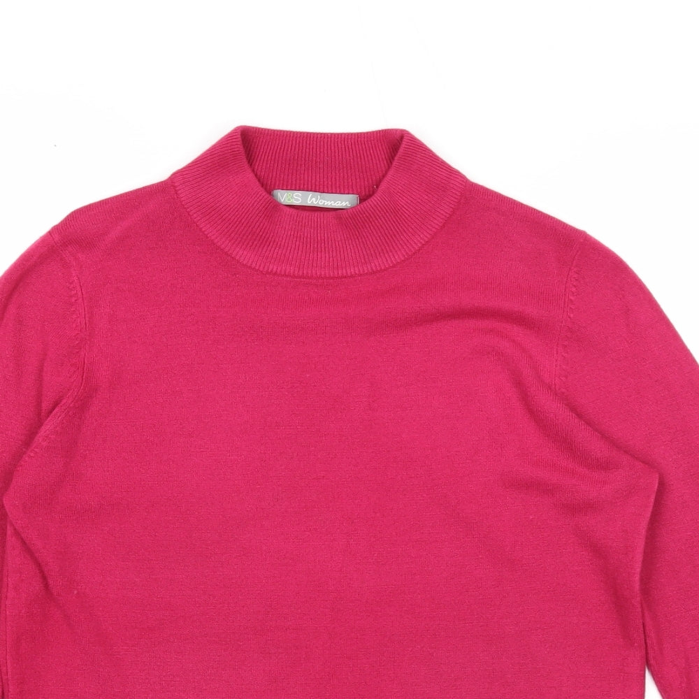 Marks and Spencer Womens Pink Mock Neck Acrylic Pullover Jumper Size 10