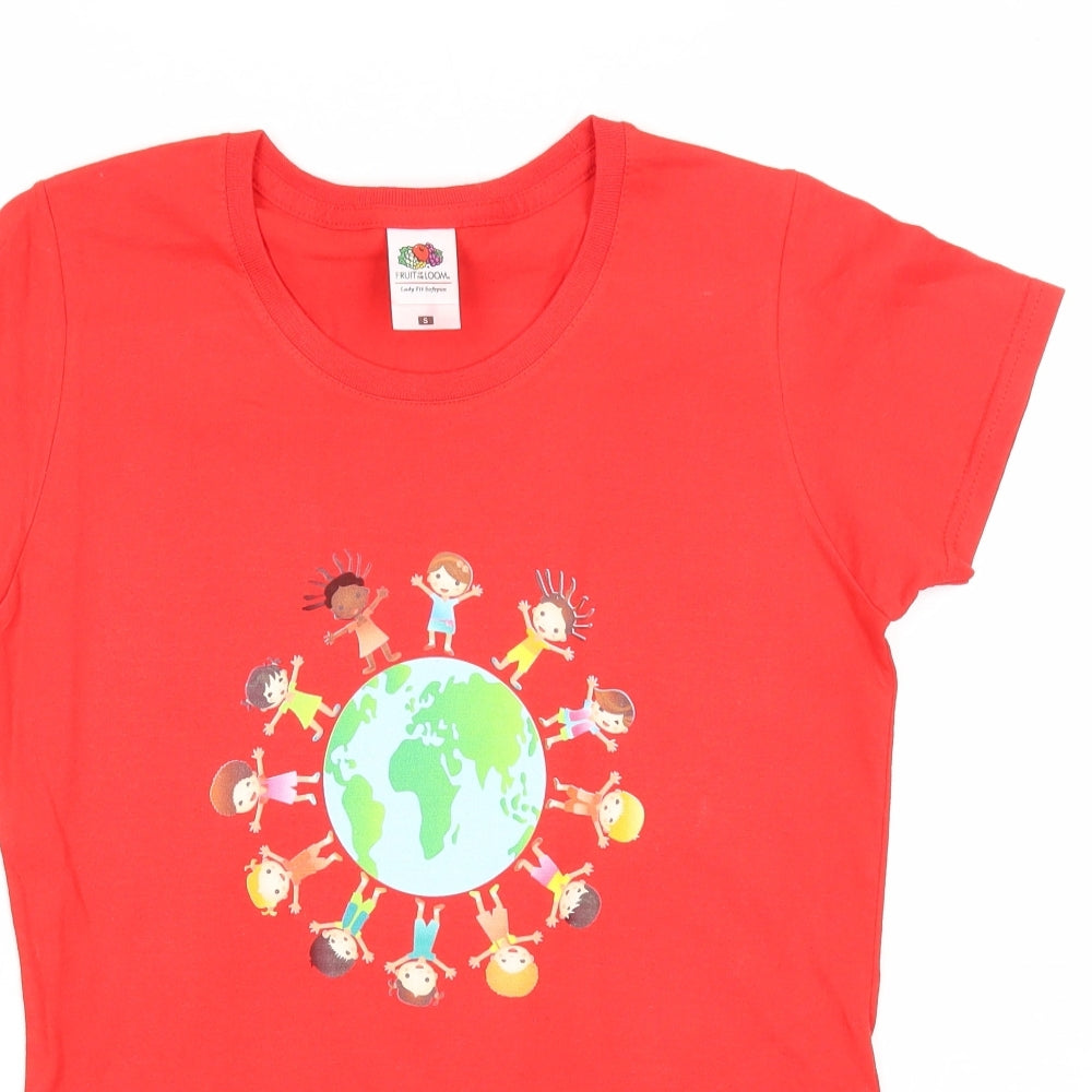 Fruit of the Loom Womens Red Cotton Basic T-Shirt Size S Round Neck - World
