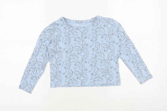 TU Girls Blue Geometric 100% Cotton Basic T-Shirt Size 6 Years Round Neck Pullover - Unicorn