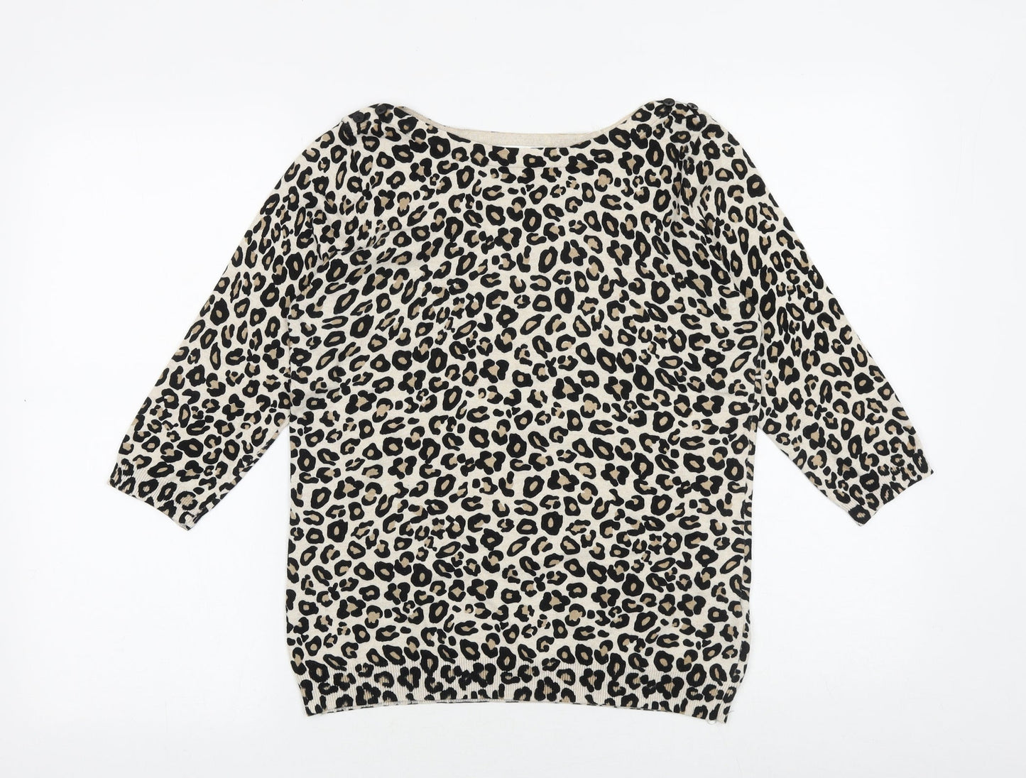 Wallis Womens Beige Round Neck Animal Print Cotton Pullover Jumper Size 6 - Leopard print