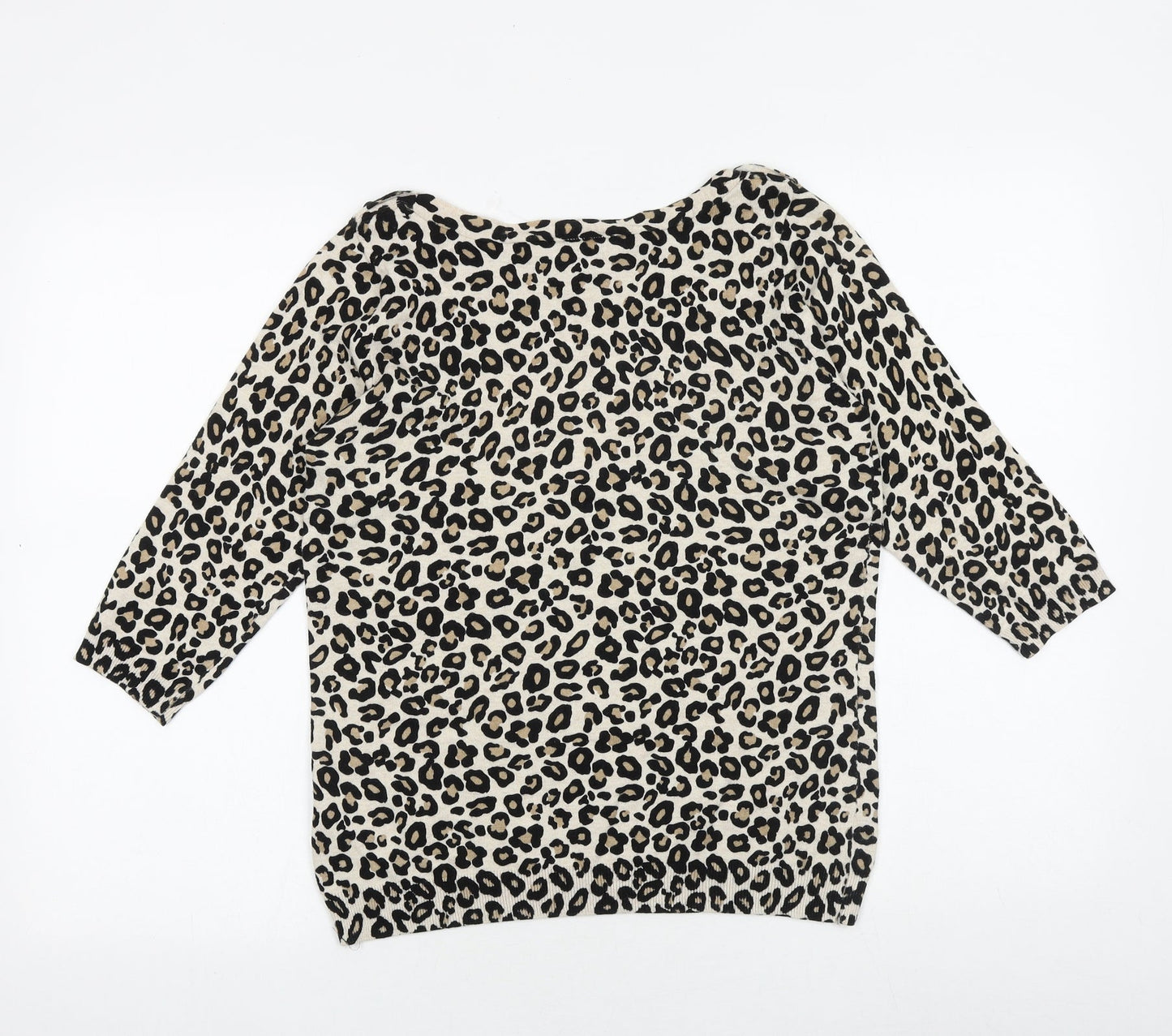 Wallis Womens Beige Round Neck Animal Print Cotton Pullover Jumper Size 6 - Leopard print