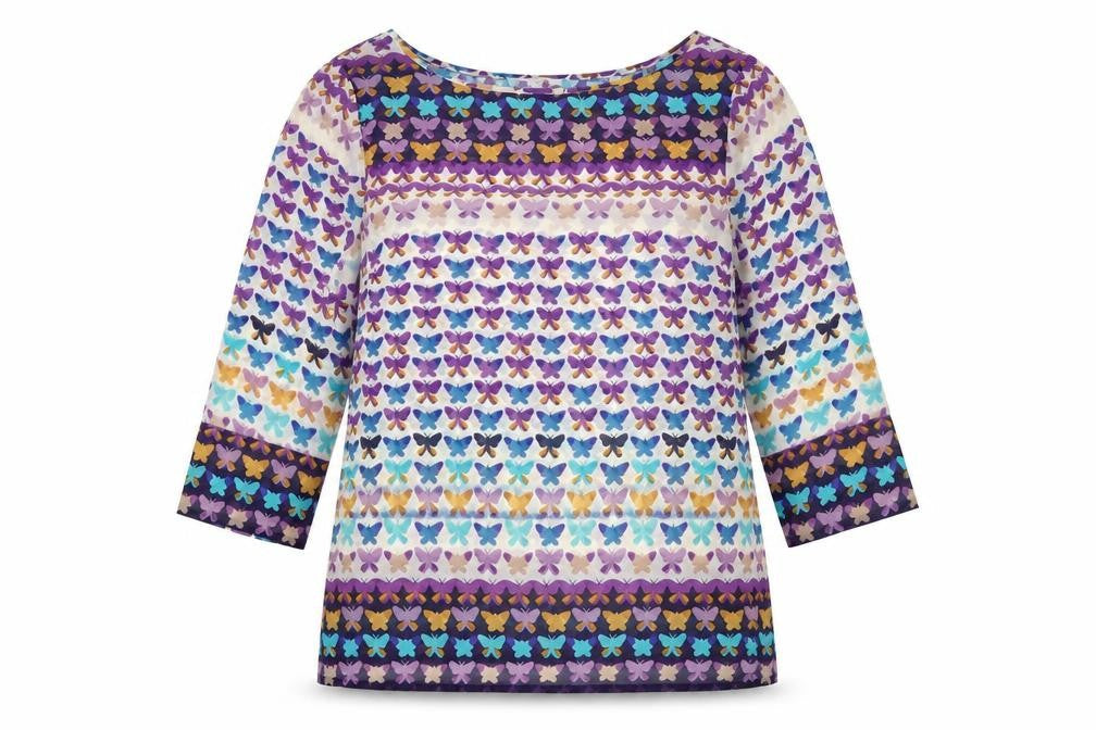 Be Beau Womens Multicoloured Geometric Polyester Basic Blouse Size 10 Boat Neck - Butterfly