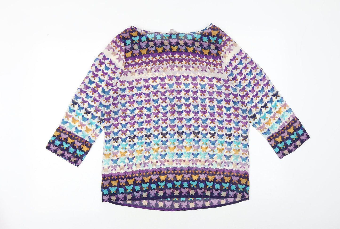 Be Beau Womens Multicoloured Geometric Polyester Basic Blouse Size 10 Boat Neck - Butterfly