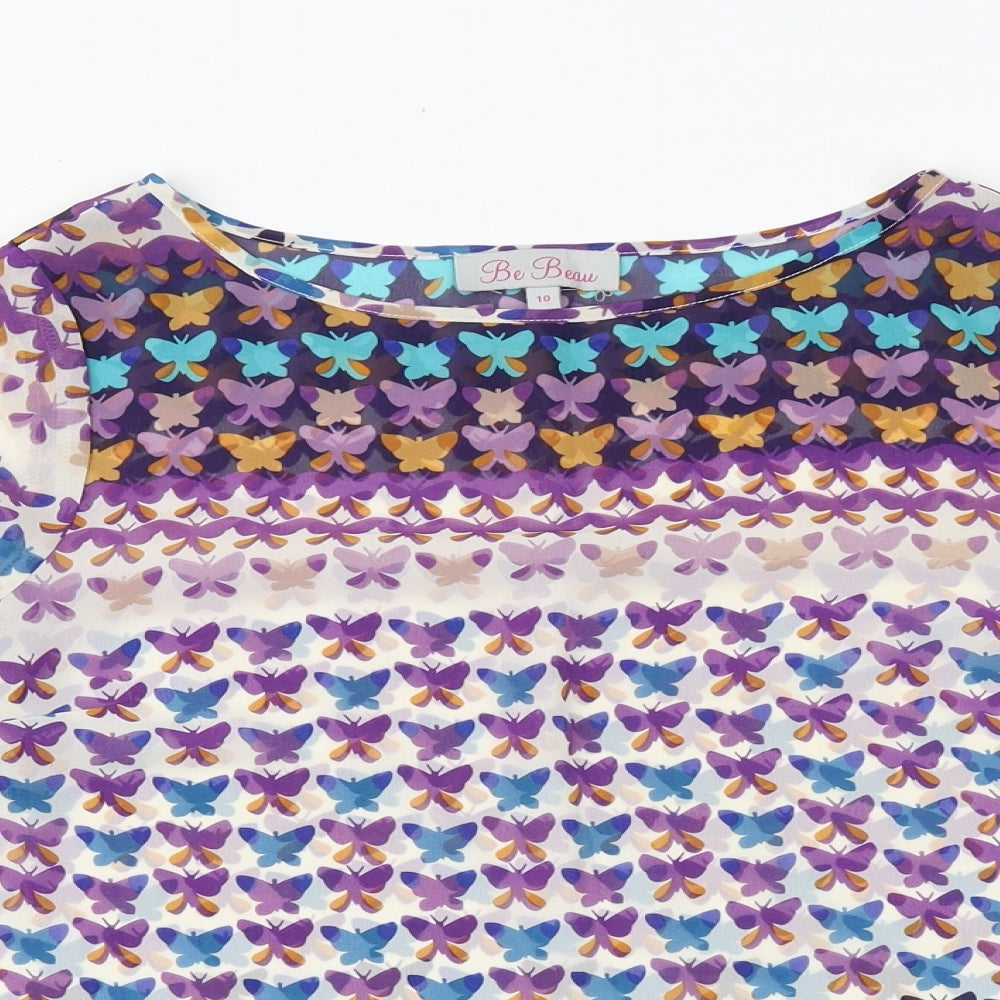 Be Beau Womens Multicoloured Geometric Polyester Basic Blouse Size 10 Boat Neck - Butterfly