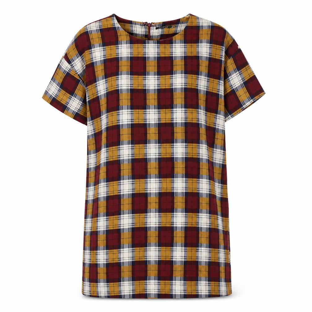 Boohoo Womens Red Plaid Polyester T-Shirt Dress Size 12 Round Neck Zip