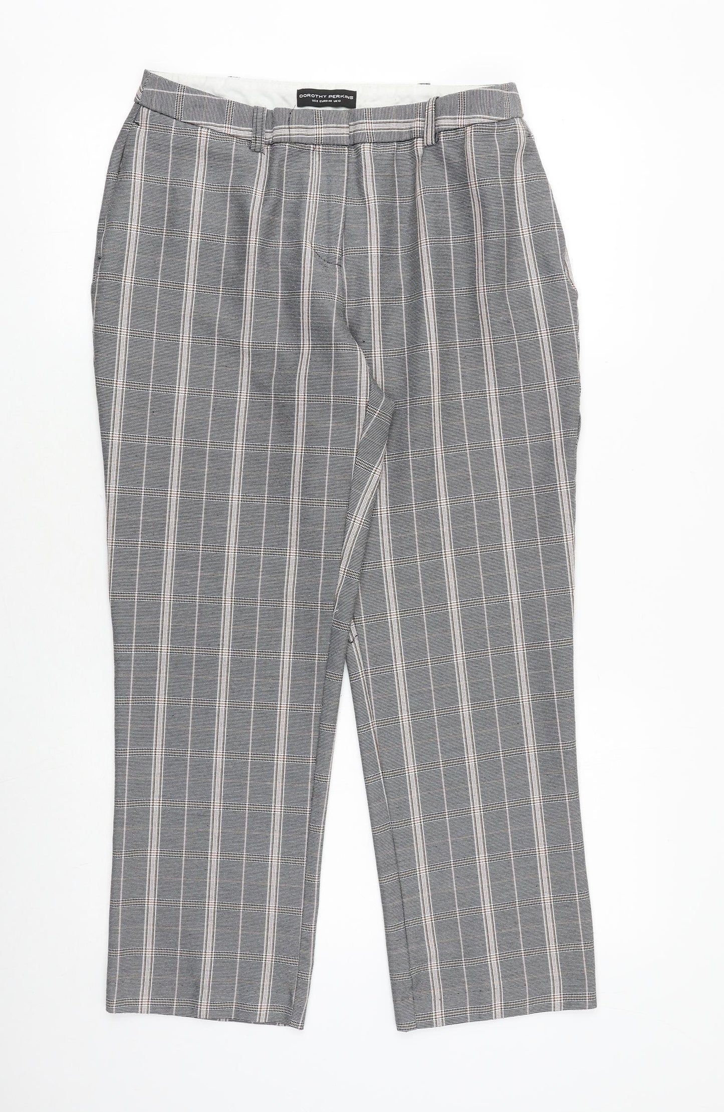 Dorothy Perkins Womens Grey Plaid Polyester Trousers Size 12 Regular Zip