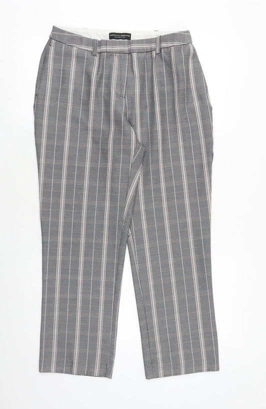 Dorothy Perkins Womens Grey Plaid Polyester Trousers Size 12 Regular Zip