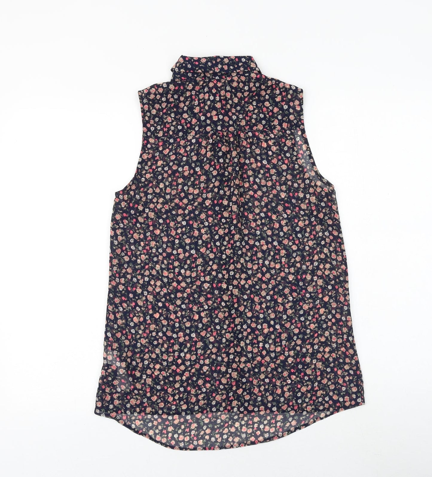 New Look Womens Blue Floral Polyester Tunic Button-Up Size 8 Collared