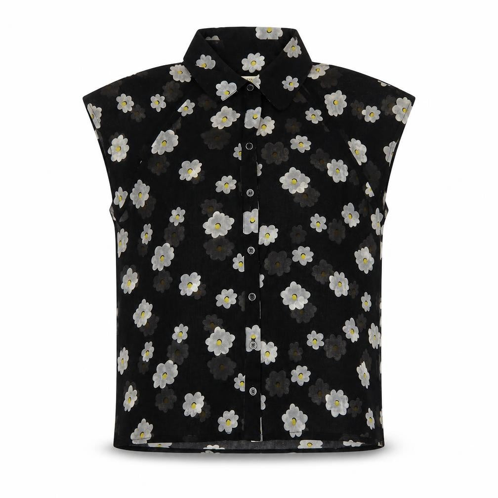 I Love HB1 Womens Black Floral Polyester Basic Button-Up Size S Collared