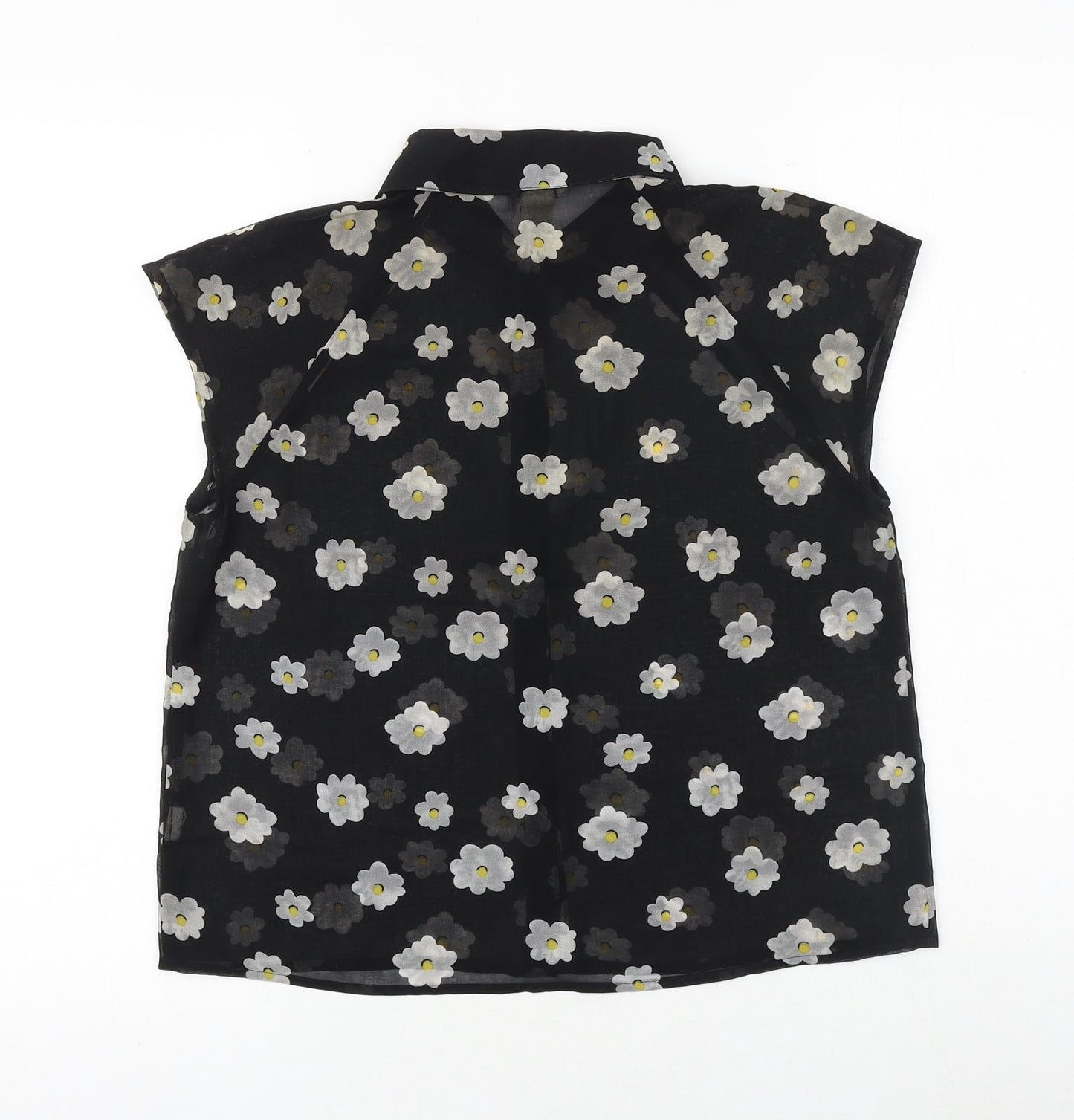 I Love HB1 Womens Black Floral Polyester Basic Button-Up Size S Collared