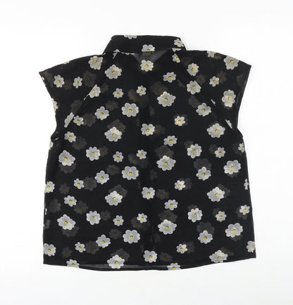 I Love HB1 Womens Black Floral Polyester Basic Button-Up Size S Collared
