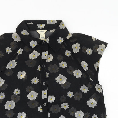 I Love HB1 Womens Black Floral Polyester Basic Button-Up Size S Collared