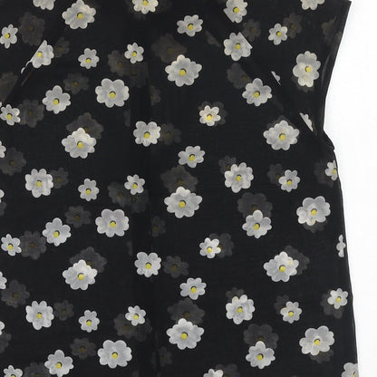 I Love HB1 Womens Black Floral Polyester Basic Button-Up Size S Collared