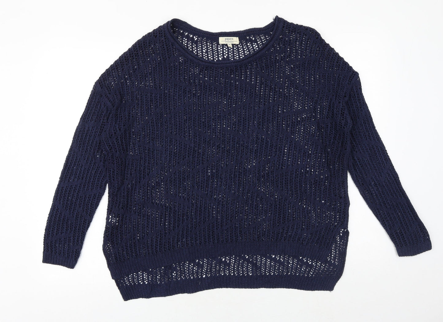Papaya Womens Blue Boat Neck Acrylic Pullover Jumper Size M