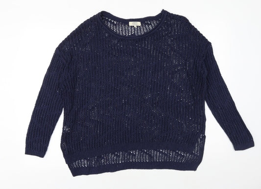 Papaya Womens Blue Boat Neck Acrylic Pullover Jumper Size M