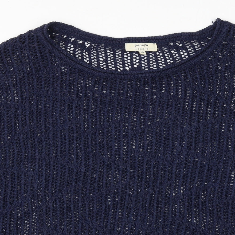 Papaya Womens Blue Boat Neck Acrylic Pullover Jumper Size M