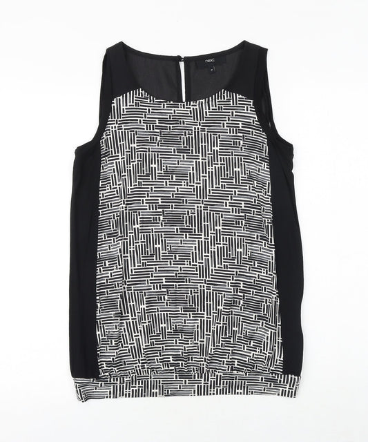 NEXT Womens Black Geometric Viscose Basic Tank Size 8 Round Neck