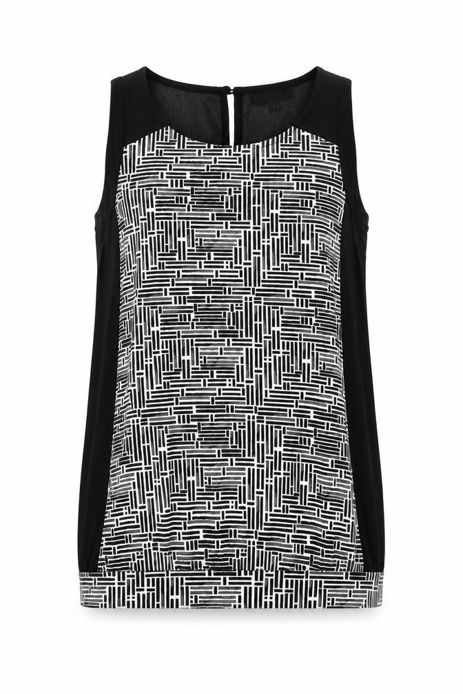 NEXT Womens Black Geometric Viscose Basic Tank Size 8 Round Neck