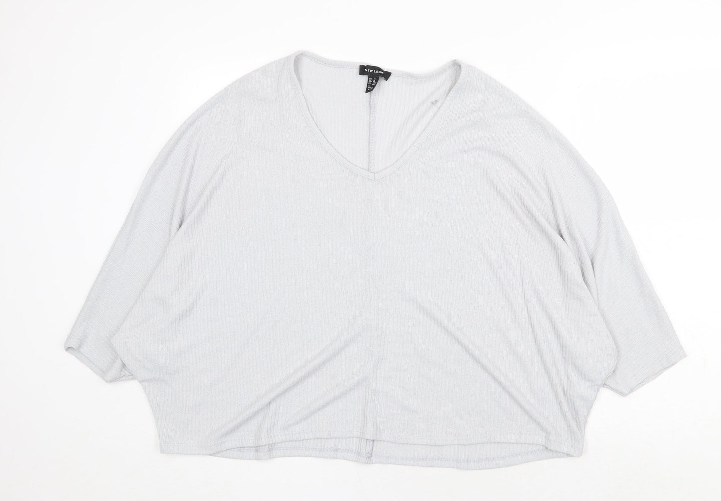New Look Womens Grey V-Neck Viscose Pullover Jumper Size M - Cropped