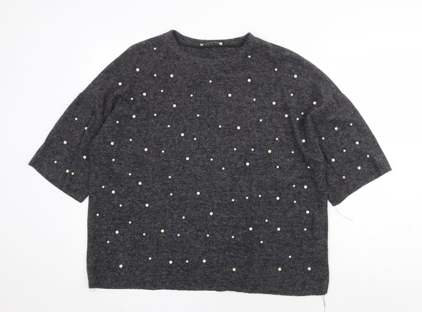 Zara Womens Grey Round Neck Polyester Pullover Jumper Size S