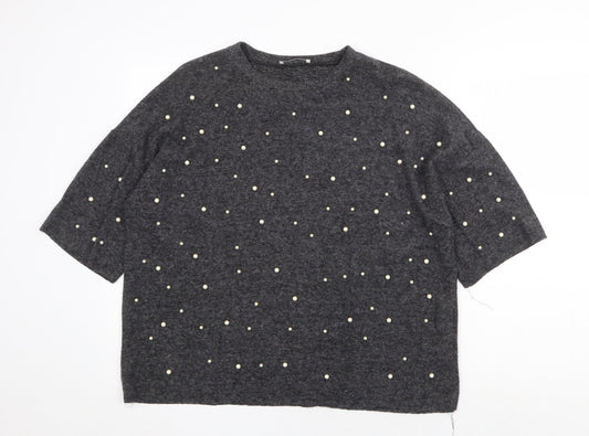 Zara Womens Grey Round Neck Polyester Pullover Jumper Size S