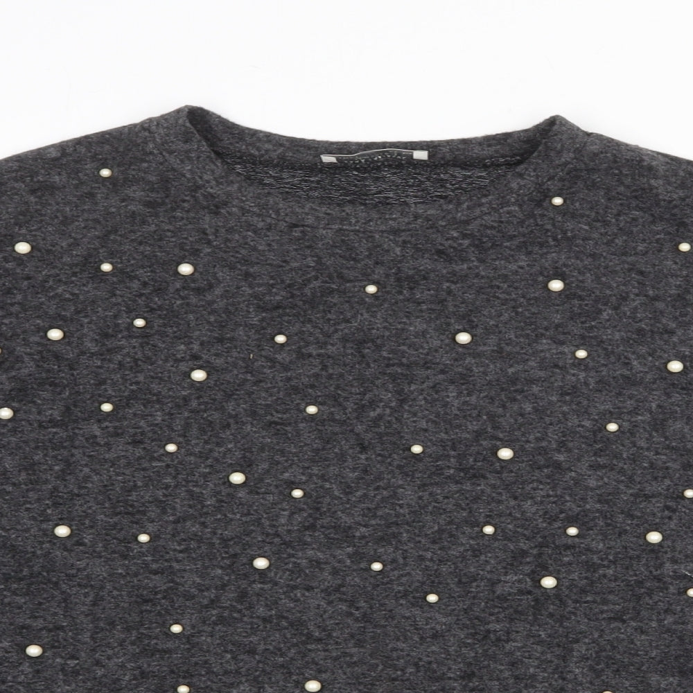 Zara Womens Grey Round Neck Polyester Pullover Jumper Size S