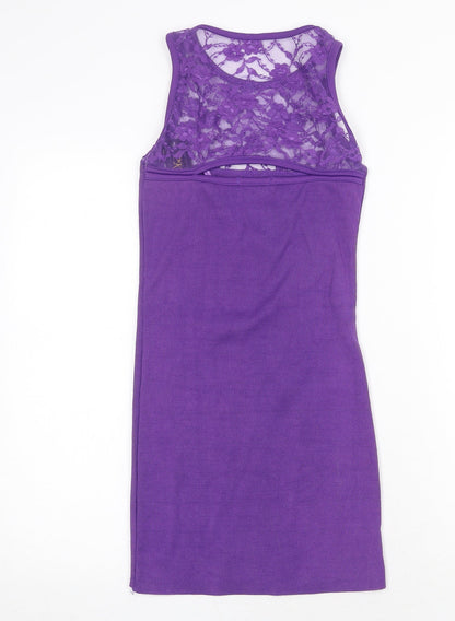 PK Clothing Womens Purple Polyester A-Line Size S Round Neck Pullover
