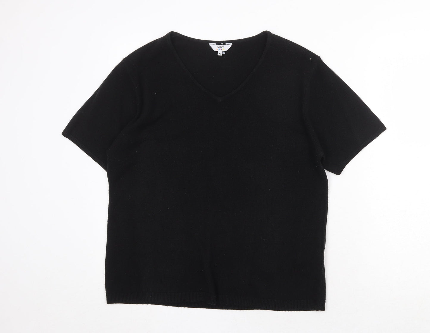 Happit Womens Black Acrylic Basic T-Shirt Size XL V-Neck