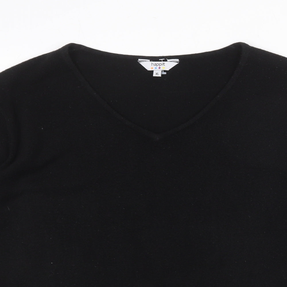Happit Womens Black Acrylic Basic T-Shirt Size XL V-Neck