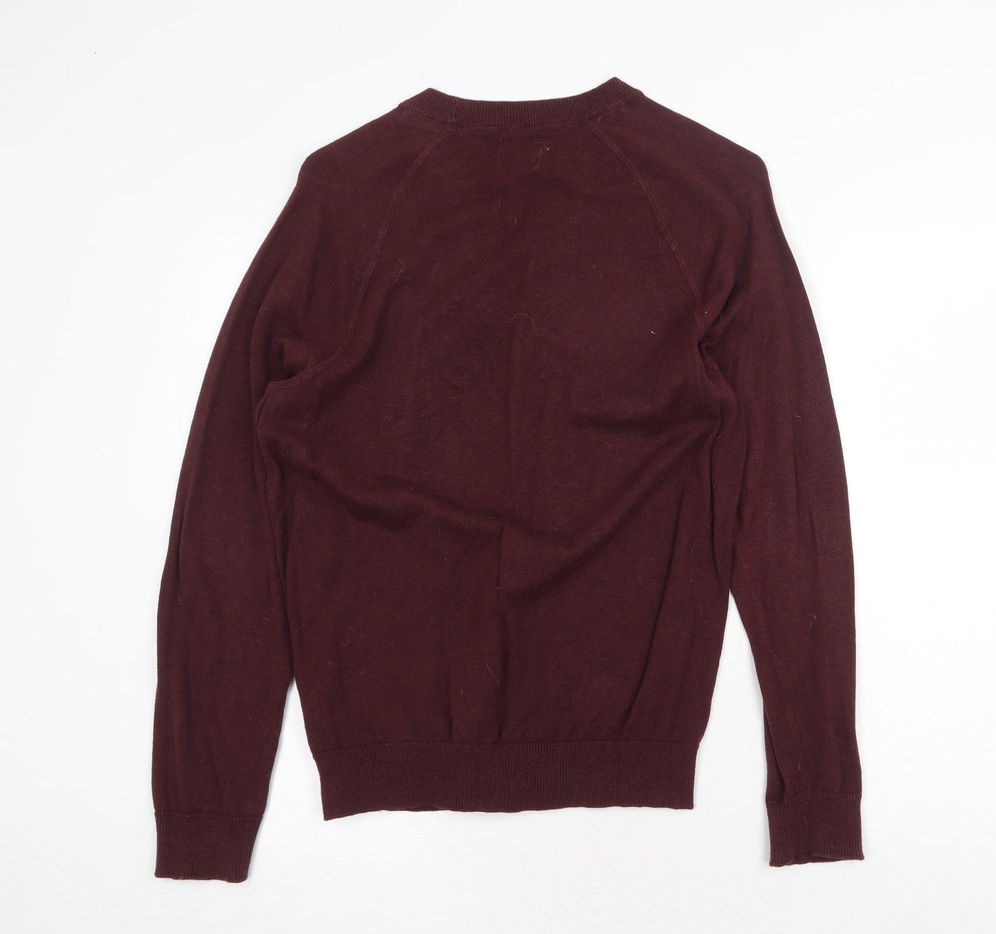H&M Mens Red Round Neck Cotton Pullover Jumper Size M Long Sleeve