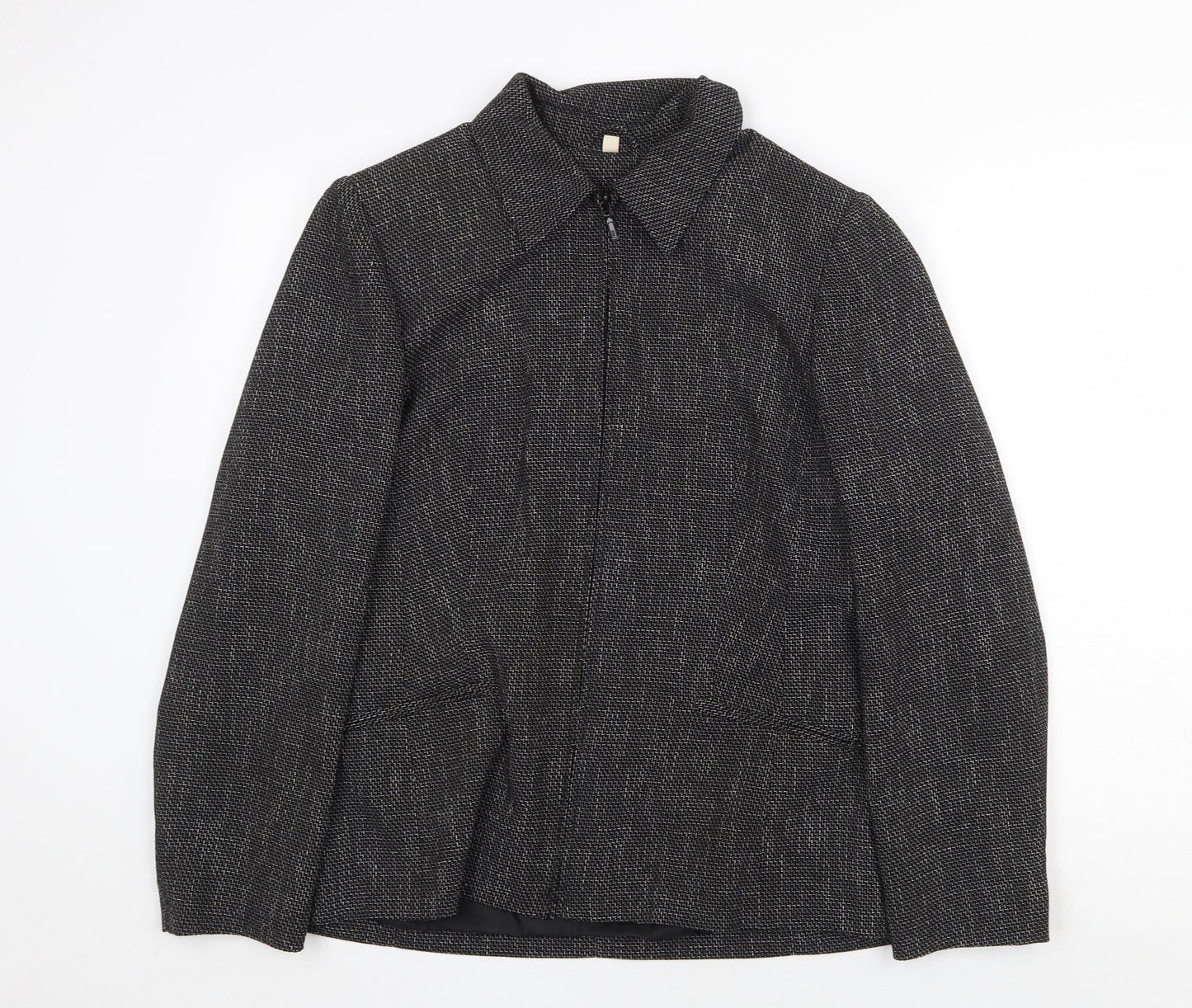 Preworn Womens Black Geometric Jacket Size 14 Zip