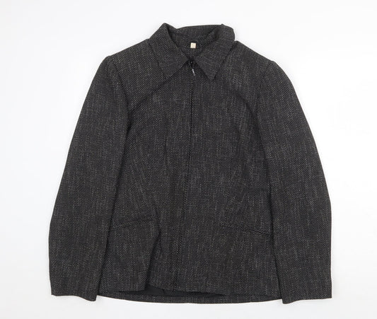 Preworn Womens Black Geometric Jacket Size 14 Zip